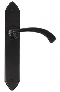 Gothic Curved Lever Door Handle on Various Backplates